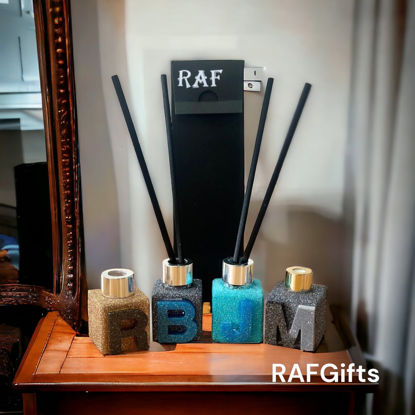 Baby Blue Reed Glitter Diffuser Letter J