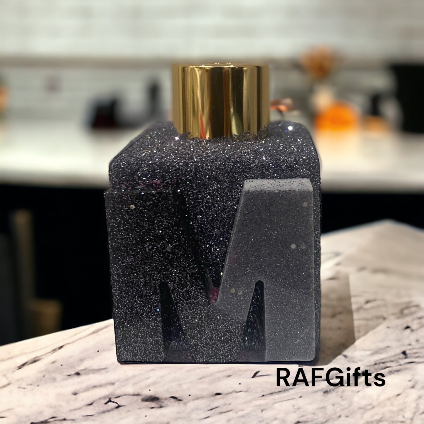 Reed Diffuser Black/Grey Glitter Large letter M