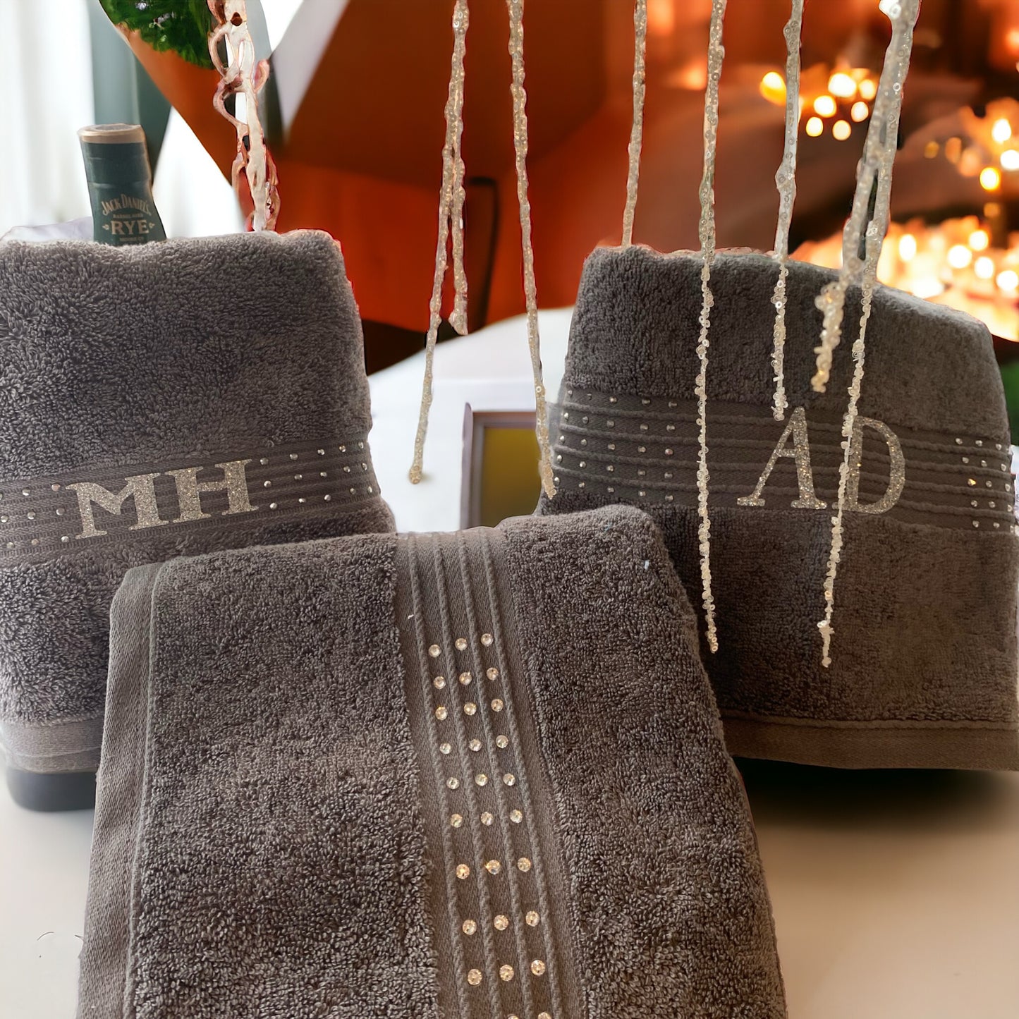 White Hand Towel Decorated with Gems