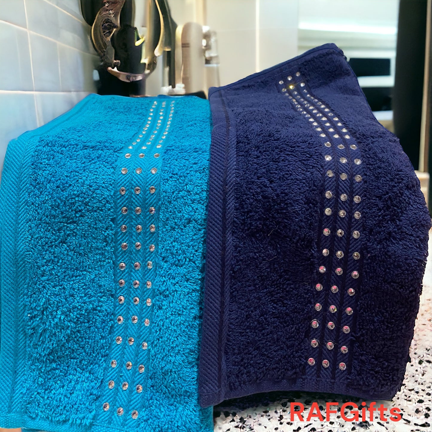 White Hand Towel Decorated with Gems