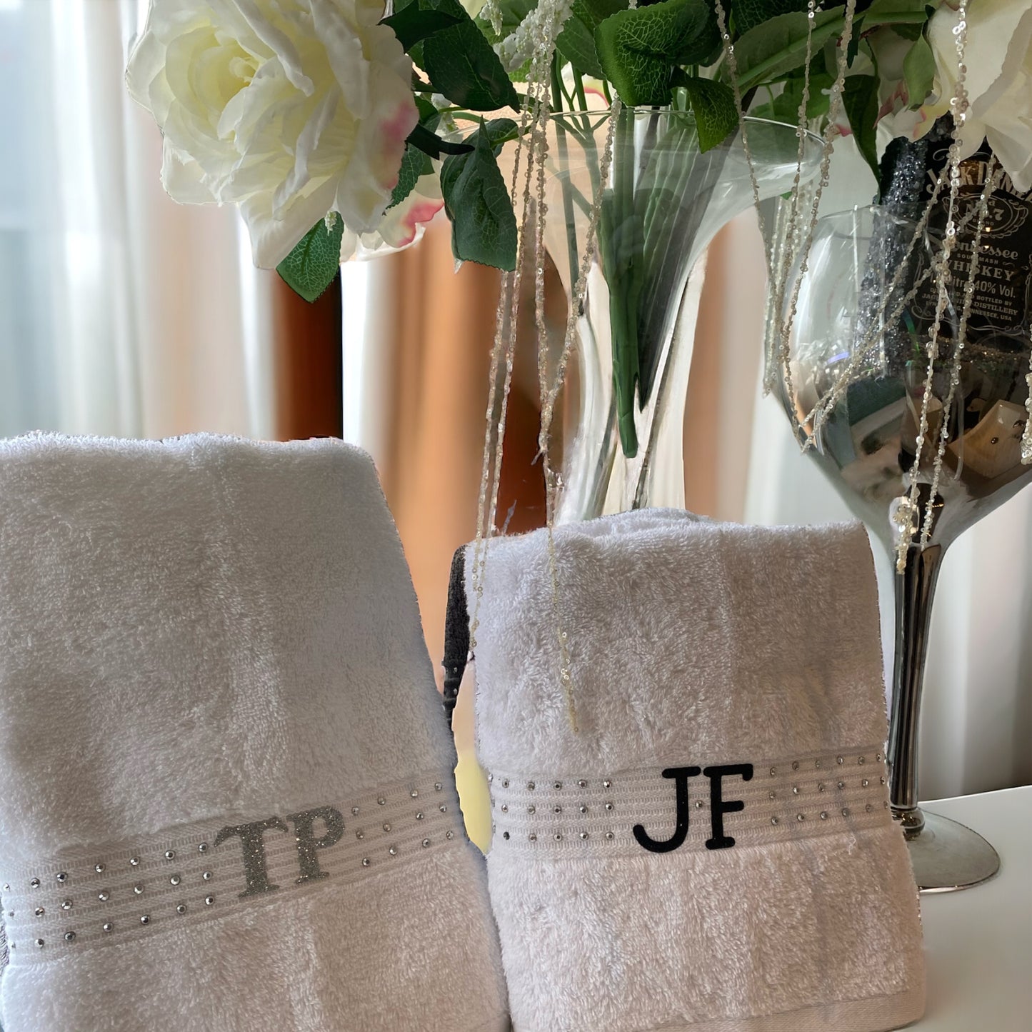 White Hand Towel Decorated with Gems